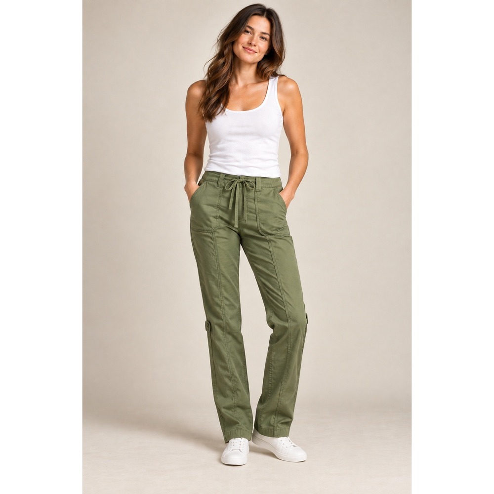 Northern Reflections Olive Green Roll Up Cargo Pants Womens 6 Regular Cotton